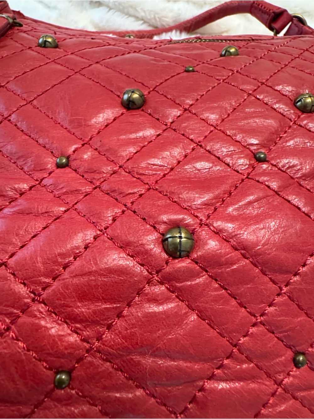 Quilted Red Studded Shoulder Bag - Picture 11 of 16
